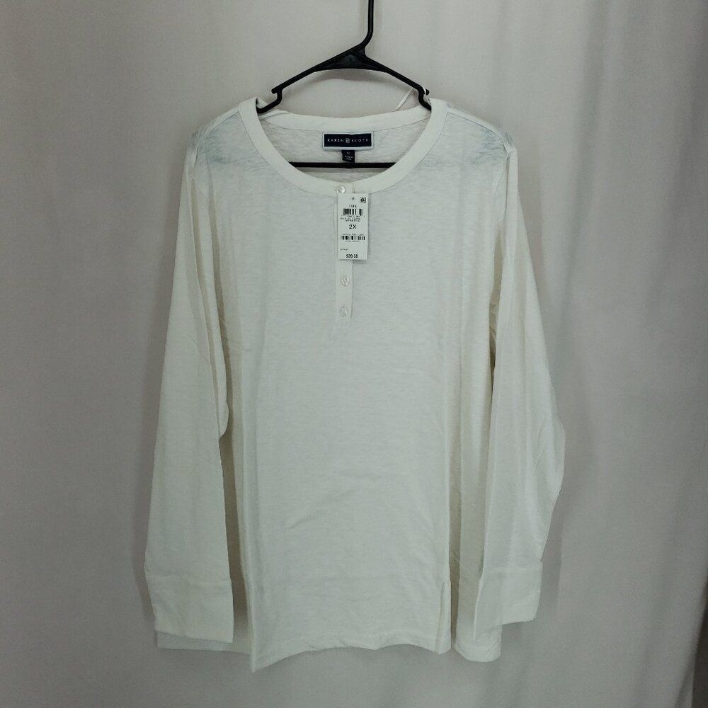 Karen Scott Plus Long Sleeve Winter White 2x (AS)